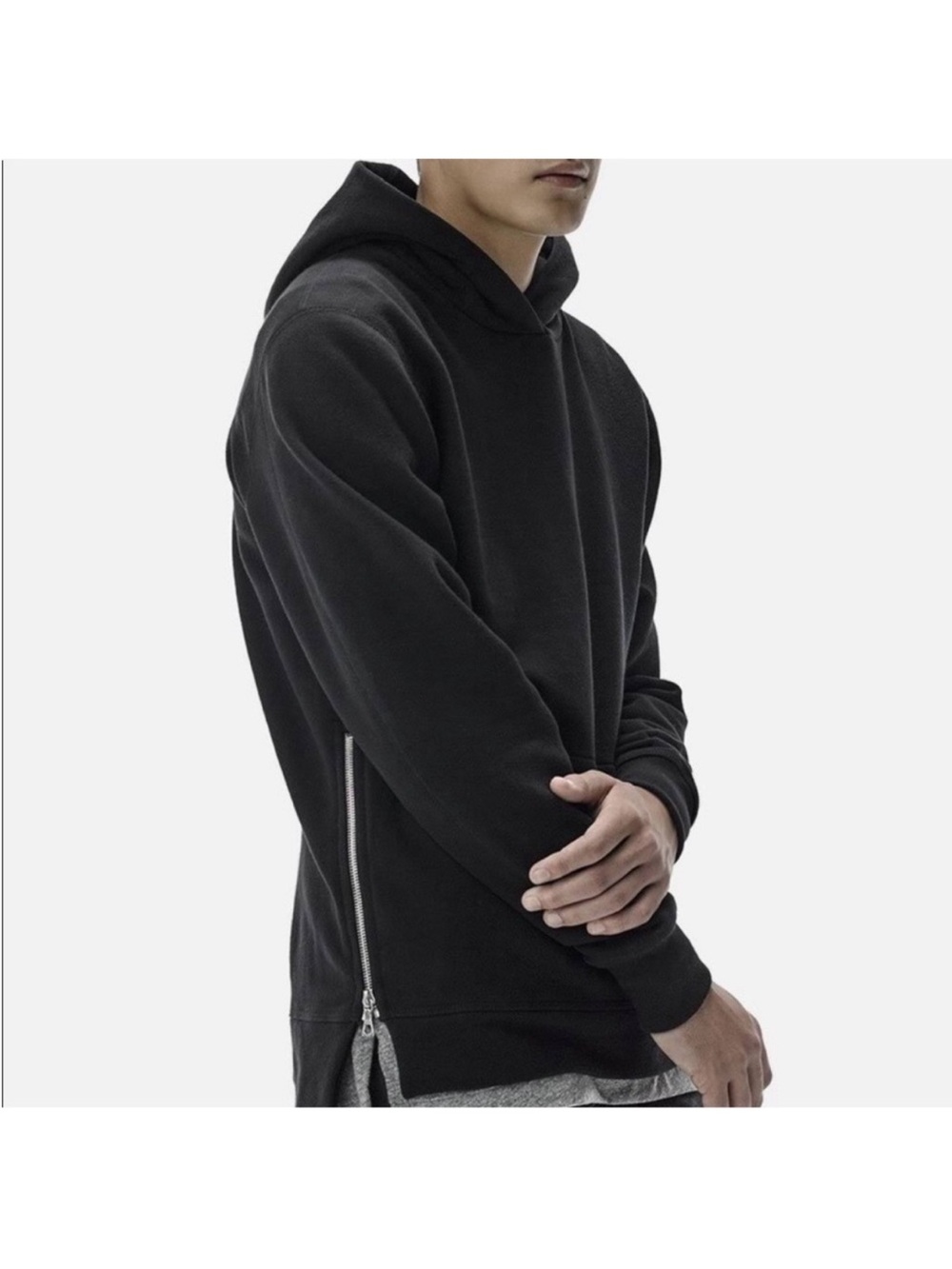 John Elliot Villain Hoodie Black Slim Fit Fleece Zip Side Hidden Pocket Size 4